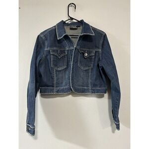 Ethyl Vintage Denim Cropped Long Sleeve Jean Jacket Bolero Size L Blue